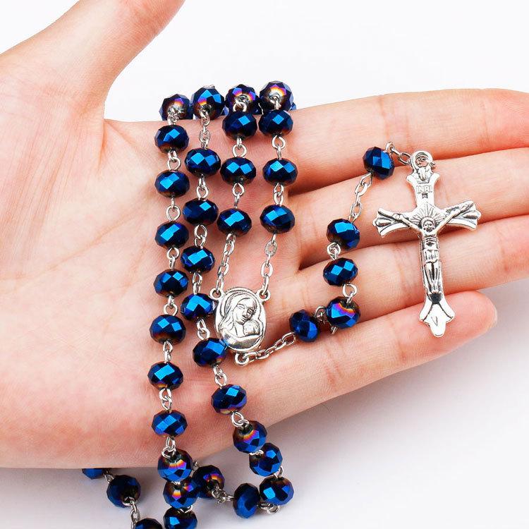 Catholic Rosary Necklace necklace Mymaebell.com Blue