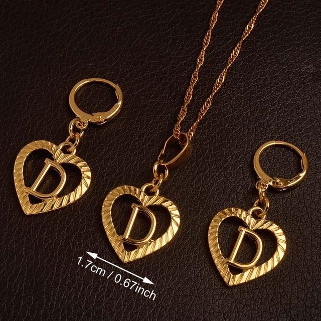 Alphabet A-Z Gold Color Heart Letters Pendant Necklace Initial for Women Girls English Letter Jewelry necklace Mymaebell.com Choose Letter D 60cm Thin Chain