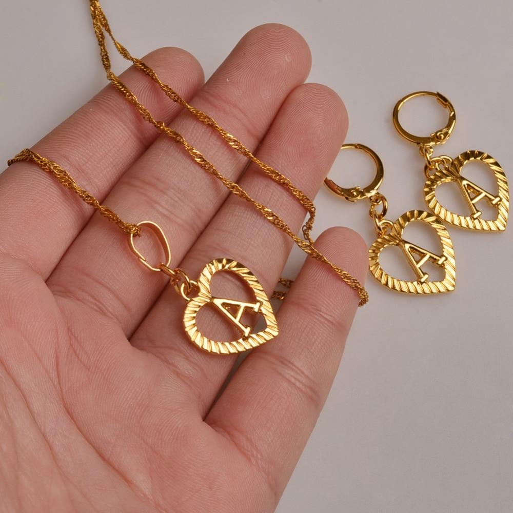Alphabet A-Z Gold Color Heart Letters Pendant Necklace Initial for Women Girls English Letter Jewelry necklace Mymaebell.com