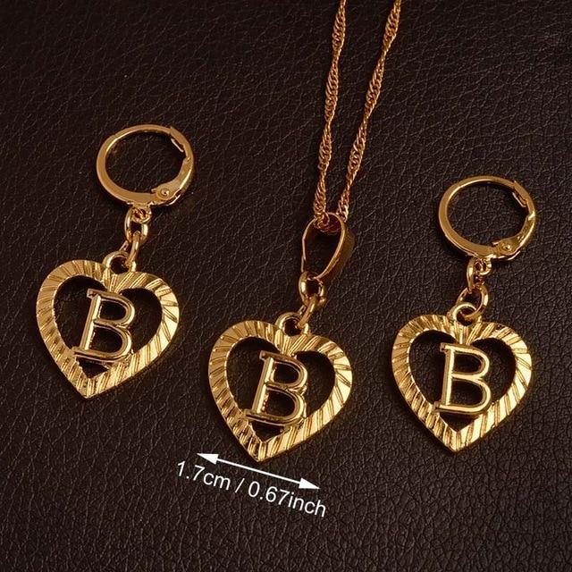 Alphabet A-Z Gold Color Heart Letters Pendant Necklace Initial for Women Girls English Letter Jewelry necklace Mymaebell.com Choose Letter B 60cm Thin Chain