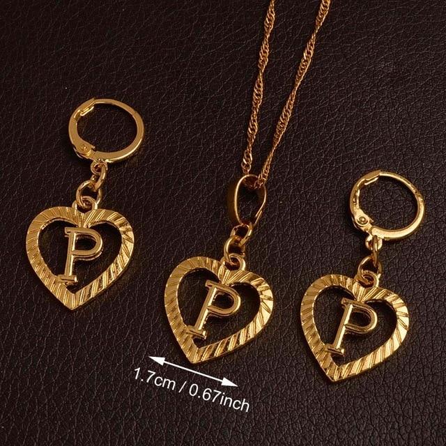 Alphabet A-Z Gold Color Heart Letters Pendant Necklace Initial for Women Girls English Letter Jewelry necklace Mymaebell.com Choose Letter P 60cm Thin Chain