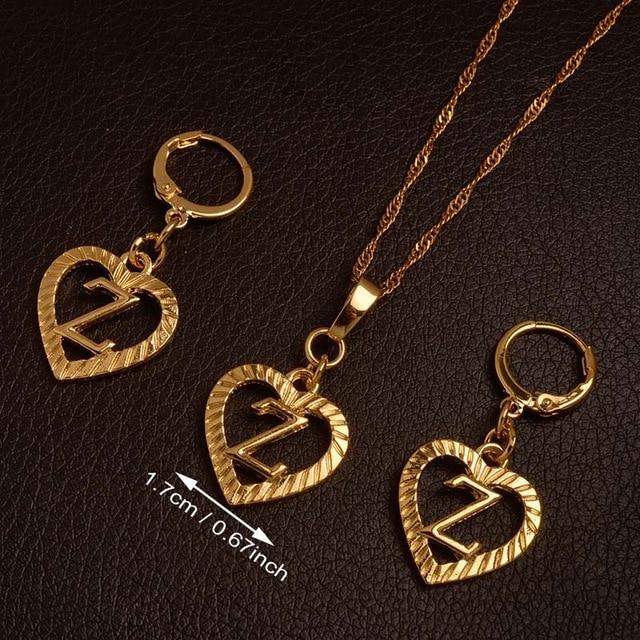 Alphabet A-Z Gold Color Heart Letters Pendant Necklace Initial for Women Girls English Letter Jewelry necklace Mymaebell.com Choose Letter Z 60cm Thin Chain