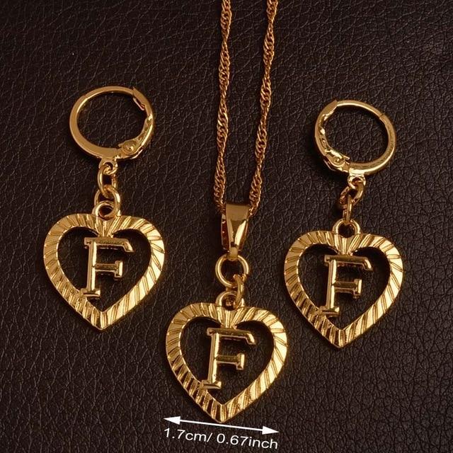 Alphabet A-Z Gold Color Heart Letters Pendant Necklace Initial for Women Girls English Letter Jewelry necklace Mymaebell.com Choose Letter F 60cm Thin Chain