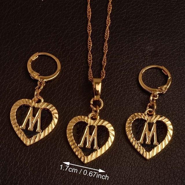 Alphabet A-Z Gold Color Heart Letters Pendant Necklace Initial for Women Girls English Letter Jewelry necklace Mymaebell.com Choose Letter M 60cm Thin Chain