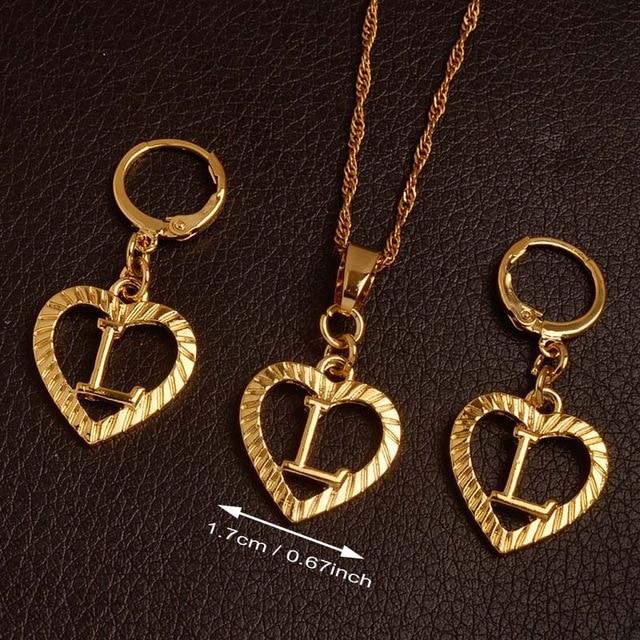Alphabet A-Z Gold Color Heart Letters Pendant Necklace Initial for Women Girls English Letter Jewelry necklace Mymaebell.com Choose Letter L 60cm Thin Chain