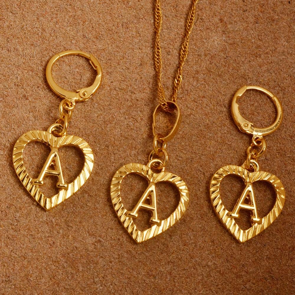 Alphabet A-Z Gold Color Heart Letters Pendant Necklace Initial for Women Girls English Letter Jewelry necklace Mymaebell.com