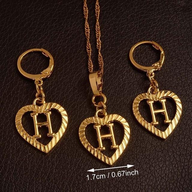 Alphabet A-Z Gold Color Heart Letters Pendant Necklace Initial for Women Girls English Letter Jewelry necklace Mymaebell.com Choose Letter H 60cm Thin Chain