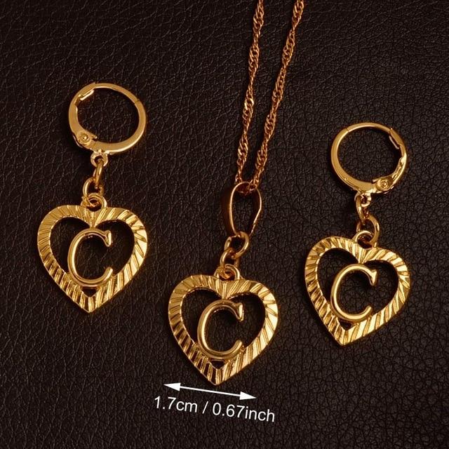 Alphabet A-Z Gold Color Heart Letters Pendant Necklace Initial for Women Girls English Letter Jewelry necklace Mymaebell.com Choose Letter C 60cm Thin Chain