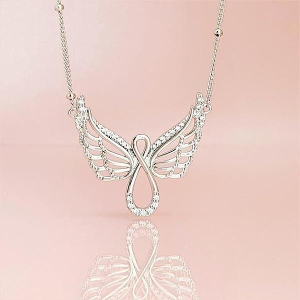 Angel Wing Diamond Angel Wing Lady Necklace necklace Mymaebell.com Silver