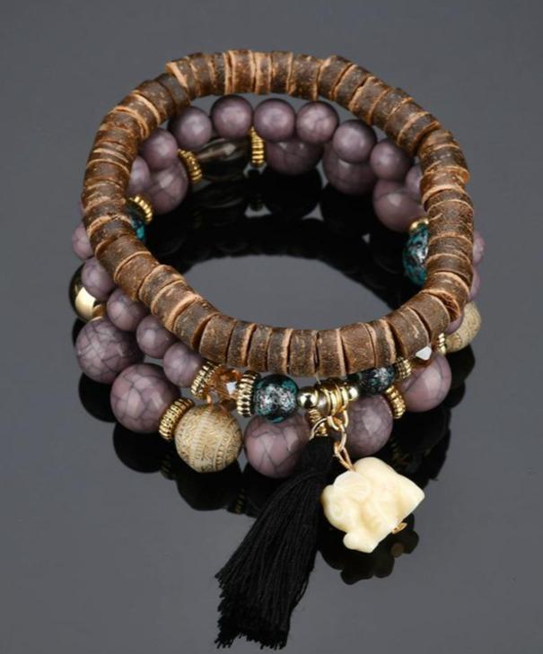 Bohemian Elephant Fringed Pendant Wood Beads Beads Mymaebell.com Brown