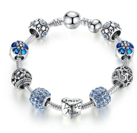 Antique Silver Charm Bracelet & Bangle Beads Mymaebell.com Blue 18CM