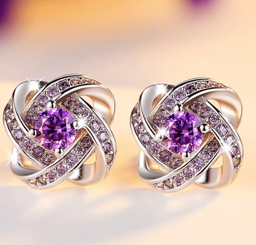 Crystal flower earrings jewelry Earring Mymaebell.com Purple