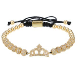 Cubic Micro Pave CZ Crown Charm & 4mm Round Beads Braided Macrame Men Bracelet bracelet Mymaebell.com Gold Q1pc
