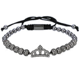 Cubic Micro Pave CZ Crown Charm & 4mm Round Beads Braided Macrame Men Bracelet bracelet Mymaebell.com Gun black Q1pc