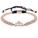 Cubic Micro Pave CZ Crown Charm & 4mm Round Beads Braided Macrame Men Bracelet bracelet Mymaebell.com Rose gold Q1pc