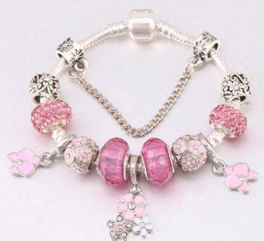 Glass Beads Flower Pendant Bracelet Beads Mymaebell.com 20cm Pink