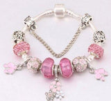 Glass Beads Flower Pendant Bracelet Beads Mymaebell.com 20cm Pink