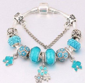 Glass Beads Flower Pendant Bracelet Beads Mymaebell.com 17cm Blue