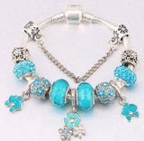 Glass Beads Flower Pendant Bracelet Beads Mymaebell.com 17cm Blue
