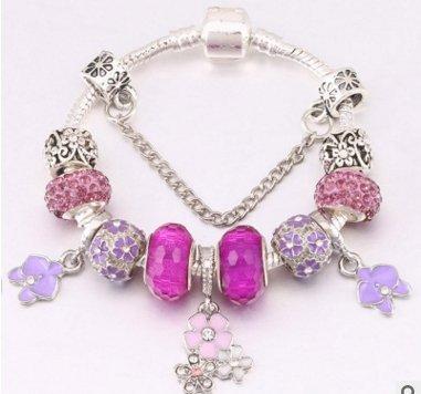 Glass Beads Flower Pendant Bracelet Beads Mymaebell.com 21cm Violet