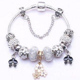 Glass Beads Flower Pendant Bracelet Beads Mymaebell.com 17cm White