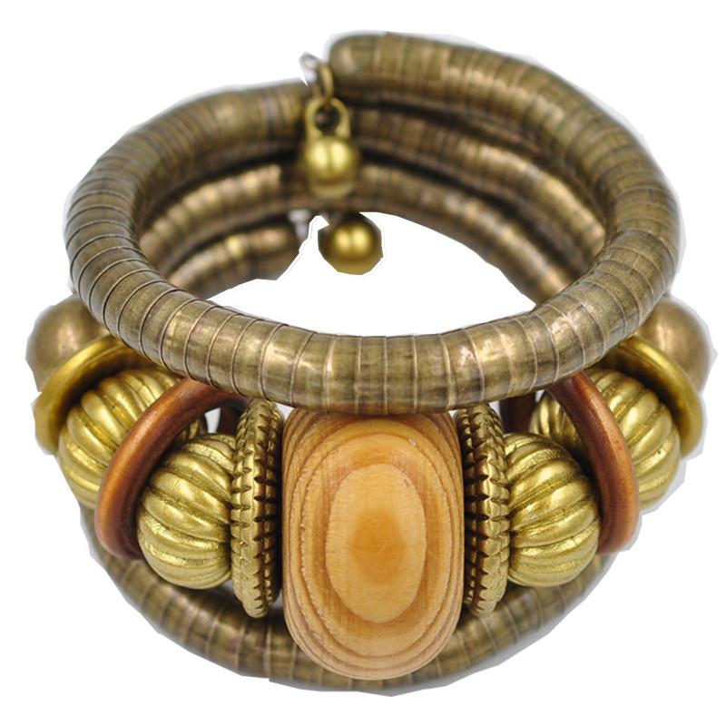 Exotic ethnic style snake-shaped bracelet Beads Mymaebell.com Khaki