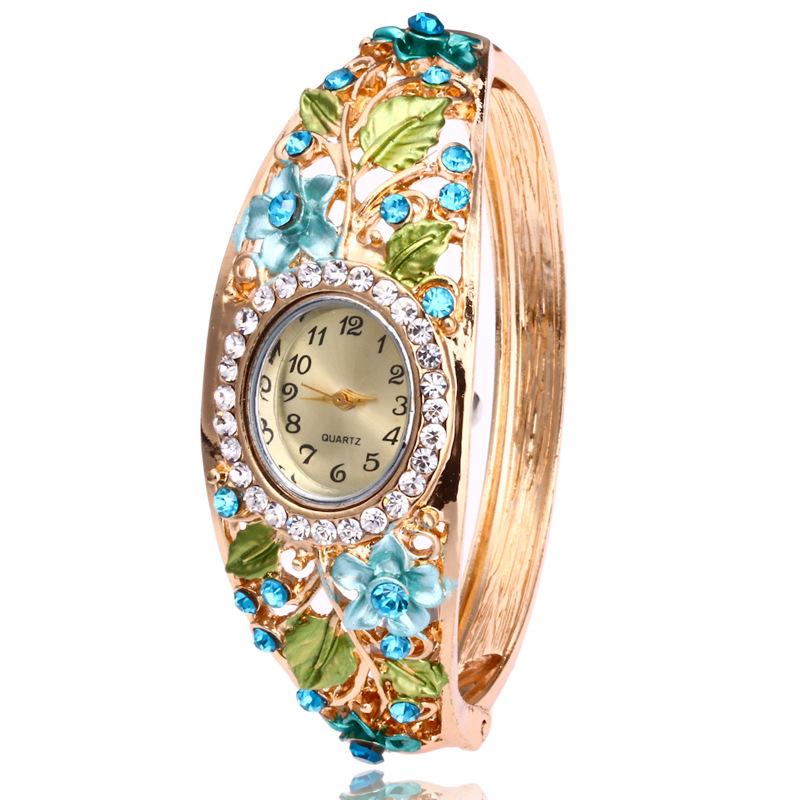 Flower diamond bracelet watch ladies bracelet watch watch Mymaebell.com Blue