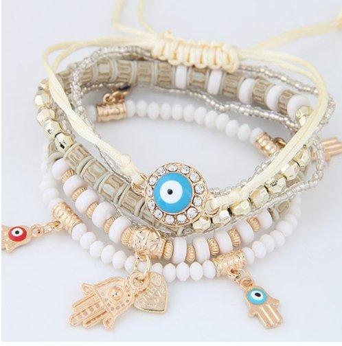 Blue Eye Heart Charm Bracelets & Bangles Multilayer Beads Women Beads Mymaebell.com White