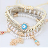 Blue Eye Heart Charm Bracelets & Bangles Multilayer Beads Women Beads Mymaebell.com White