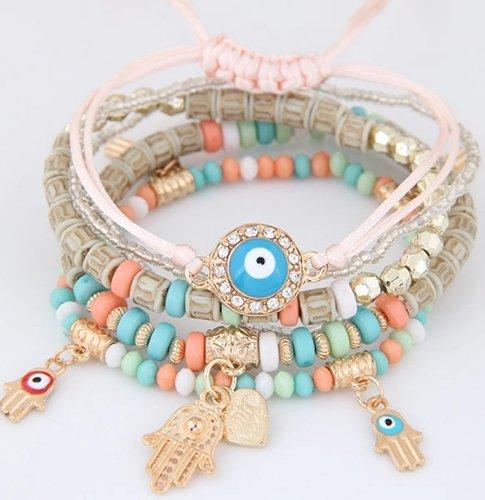 Blue Eye Heart Charm Bracelets & Bangles Multilayer Beads Women Beads Mymaebell.com Pink
