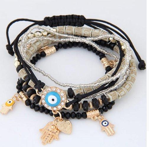 Blue Eye Heart Charm Bracelets & Bangles Multilayer Beads Women Beads Mymaebell.com Black