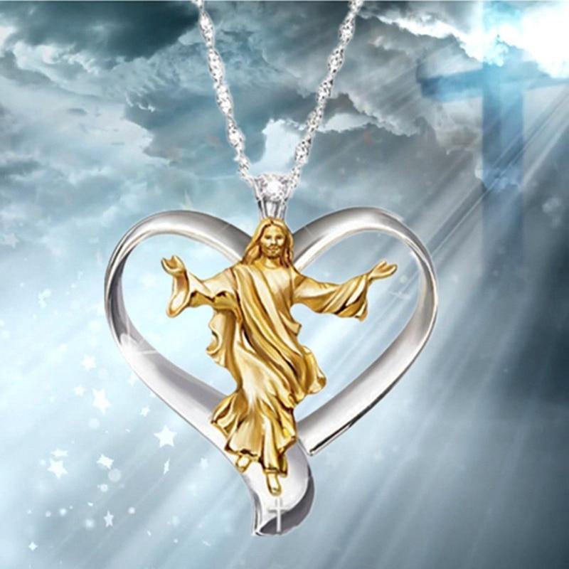 Love Heart Cross Jesus Ladie Stainless Steel Necklace long chain necklace Jewelry Wholesale Gift 2019 Mymaebell.com