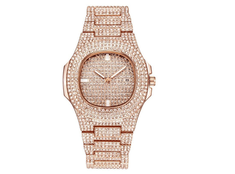 Mens Watches Luxury Brand Fashion Diamond Date Quartz Watch watch Mymaebell.com Rose gold