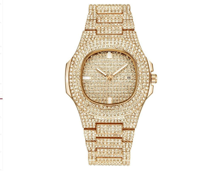 Mens Watches Luxury Brand Fashion Diamond Date Quartz Watch watch Mymaebell.com Gold