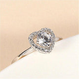 Moissanite Small Diamond Fully-Inlaid 18K Platinum Plated Ring Heart-Shaped rings Mymaebell.com