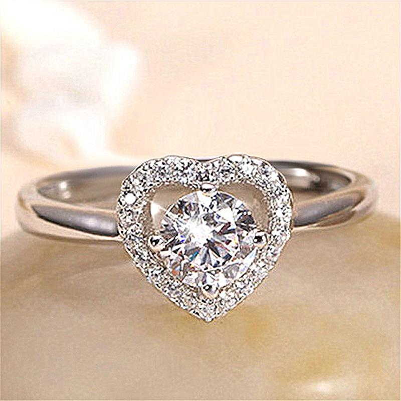 Moissanite Small Diamond Fully-Inlaid 18K Platinum Plated Ring Heart-Shaped rings Mymaebell.com