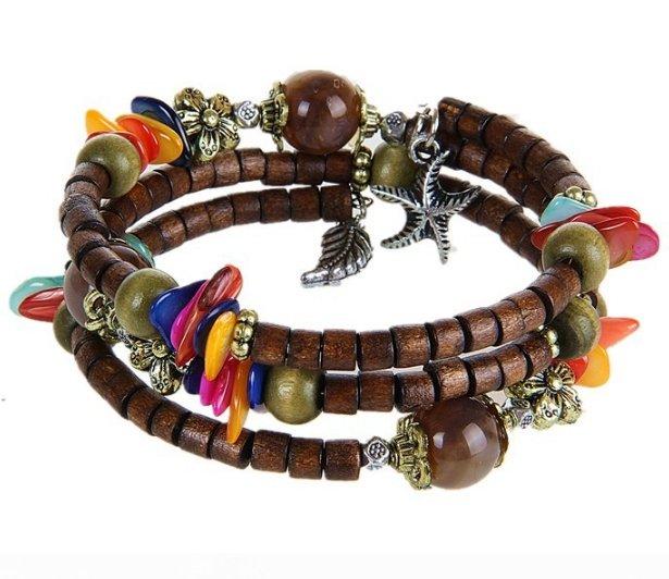 National vintage wooden bracelet of buddhist beads Beads Mymaebell.com Coffee