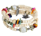 National vintage wooden bracelet of buddhist beads Beads Mymaebell.com white