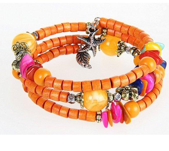 National vintage wooden bracelet of buddhist beads Beads Mymaebell.com orange