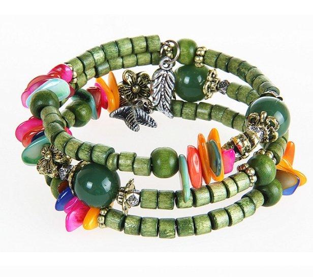 National vintage wooden bracelet of buddhist beads Beads Mymaebell.com green