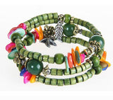 National vintage wooden bracelet of buddhist beads Beads Mymaebell.com green