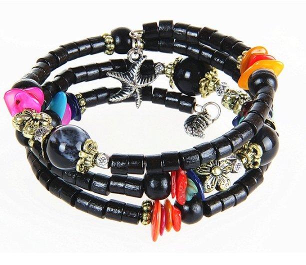 National vintage wooden bracelet of buddhist beads Beads Mymaebell.com black