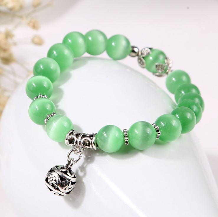 Natural opal beads bracelets crystal fashion women bracelet vintage stainless steel braceletes for women bracelet Mymaebell.com Green