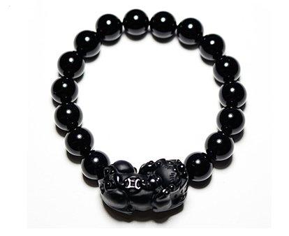 Natural pure black gold black obsidian bracelet men's women's bracelets Beads Mymaebell.com Black 14mm