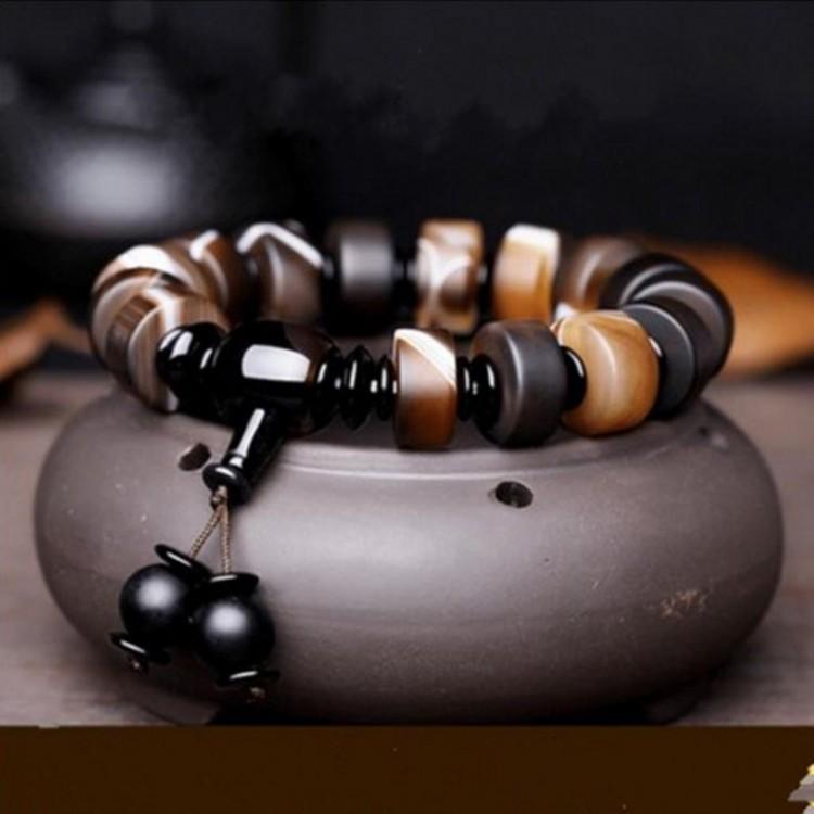 Natural sardonyx men's bracelet Beads Mymaebell.com Bronze