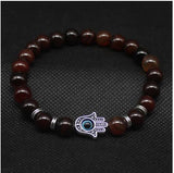Natural Stone Stretch Bracelet Fatima Palm Bracelet Evil Eye Beads Beads Mymaebell.com Silver and multi