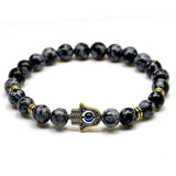 Natural Stone Stretch Bracelet Fatima Palm Bracelet Evil Eye Beads Beads Mymaebell.com Ancient gold