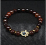 Natural Stone Stretch Bracelet Fatima Palm Bracelet Evil Eye Beads Beads Mymaebell.com Gold and multi