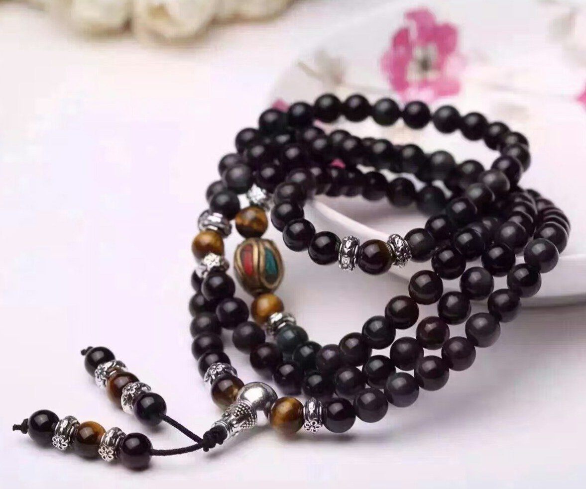 Obsidian couple beads bracelet Beads Mymaebell.com Black 8mm