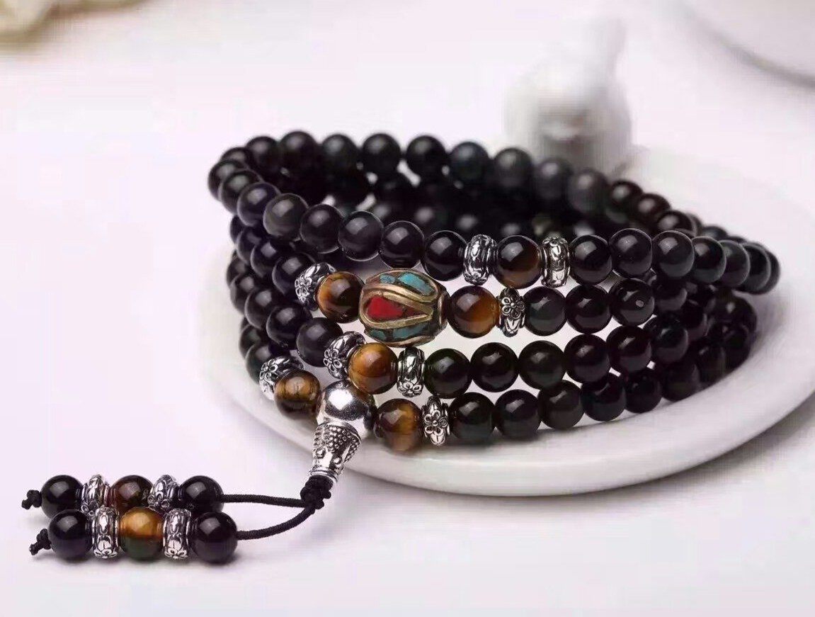 Obsidian couple beads bracelet Beads Mymaebell.com Black 6mm